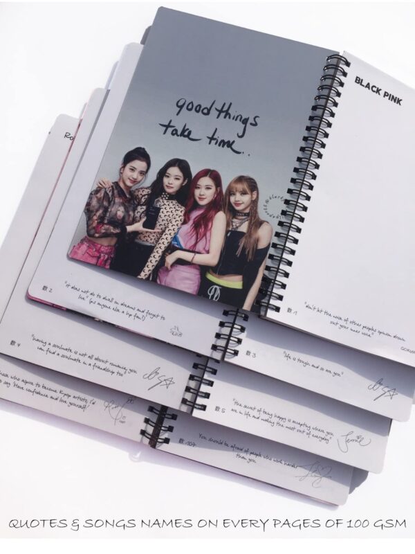 Black Pink 1 Notebook with 24 Black Pink Art Covers in Coated Embossed Board Canvas paper imported from Korea, Quotes/Logo/Members/Songs names of Black Pink every Page of 110 GSM OFF-White Color Paper - Image 3