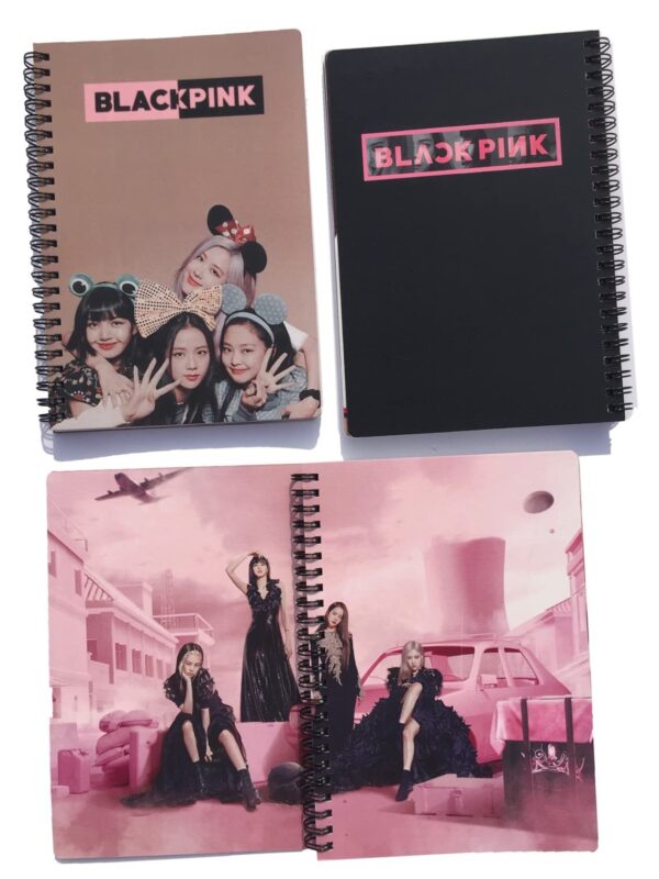 Black Pink 1 Notebook with 24 Black Pink Art Covers in Coated Embossed Board Canvas paper imported from Korea, Quotes/Logo/Members/Songs names of Black Pink every Page of 110 GSM OFF-White Color Paper