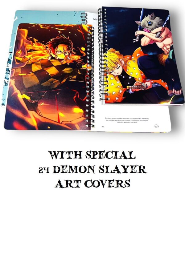 Goku Ki Dukan Demon Slayer 1 Notebook with Free Sticker, Quotes & Character Names with 24 Art Cover in Coated Embossed Board Canvas paper, 110 Pages of 100 GSM Off-White Color Paper - Image 2