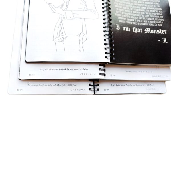 Death Note Notebook with 12 Death Note Stickers, Rules & 24 Art Covers in Coated Embossed Canvas paper, Quotes, Character names & logos of Death Note Anime in 110 Pages of 100 GSM Off-White Color Paper by Goku Ki Dukan - Image 3