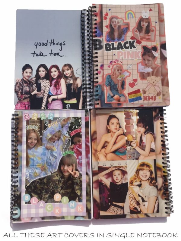 Black Pink 1 Notebook with 24 Black Pink Art Covers in Coated Embossed Board Canvas paper imported from Korea, Quotes/Logo/Members/Songs names of Black Pink every Page of 110 GSM OFF-White Color Paper - Image 2