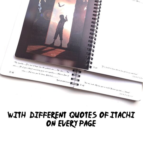 Itachi Uchiha Notebook with 10 free itachi stickers,24 itachi Art Covers in Coated Embossed Board Canvas paper,Quotes of Itachi from Naruto on every Page of 120GSM OFF-White Color Paper by GokuKiDukan - Image 4