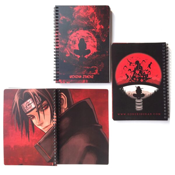 Itachi Uchiha Notebook with 10 free itachi stickers,24 itachi Art Covers in Coated Embossed Board Canvas paper,Quotes of Itachi from Naruto on every Page of 120GSM OFF-White Color Paper by GokuKiDukan