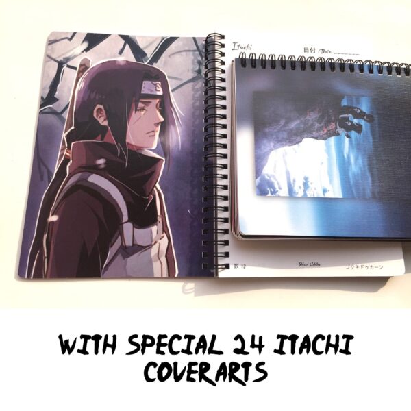 Itachi Uchiha Notebook with 10 free itachi stickers,24 itachi Art Covers in Coated Embossed Board Canvas paper,Quotes of Itachi from Naruto on every Page of 120GSM OFF-White Color Paper by GokuKiDukan - Image 2