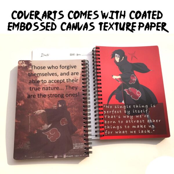 Itachi Uchiha Notebook with 10 free itachi stickers,24 itachi Art Covers in Coated Embossed Board Canvas paper,Quotes of Itachi from Naruto on every Page of 120GSM OFF-White Color Paper by GokuKiDukan - Image 3